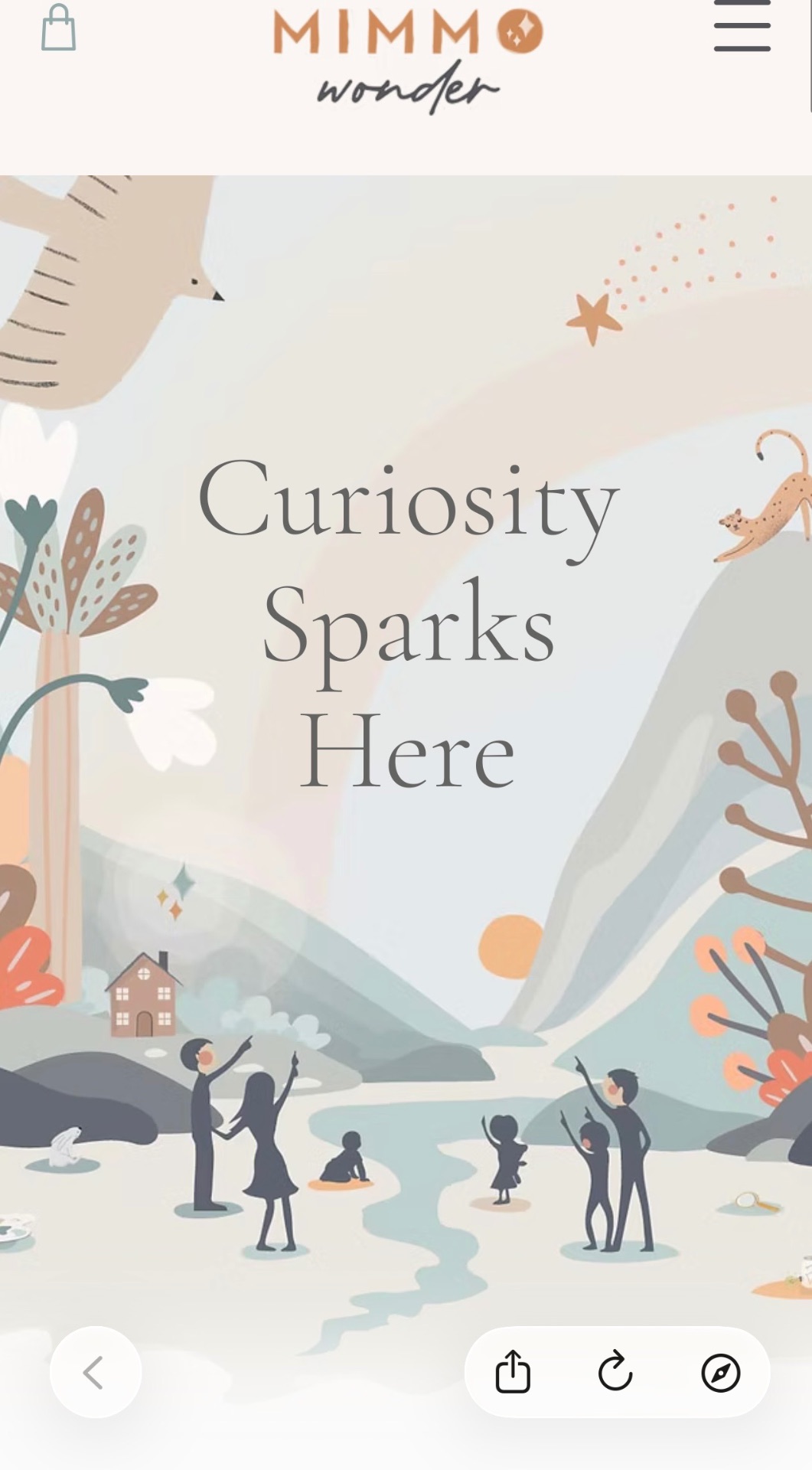 Mimmo Wonder illustrated world — children, foxes, owls and wildflowers gathered around a quiet stream of curiosity.